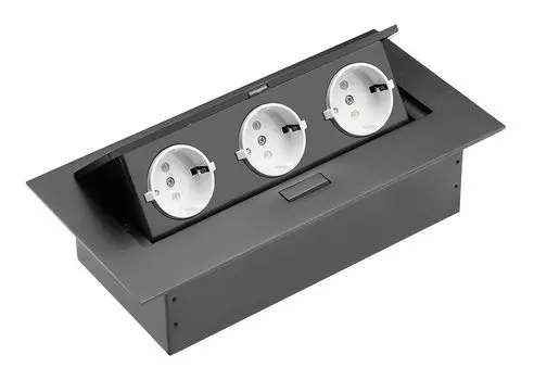 Блок розеток прямоугольный врезной 3 розетки AE-PB03GS-20 (Schuko) черный, без провода