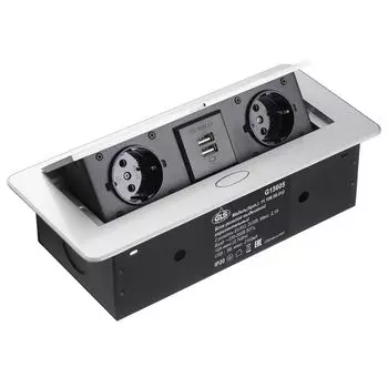 Блок розеток прямоугольный выдвижной 2 розетки (Schuko), 2xUSB, max 2700W, 250V, с проводом 2,0 метра, серый