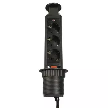 Блок розеток выдвижной 3 розетки (Schuko), max 3500W, 250V, max 16A с проводом 1,8м с вилкой , черный