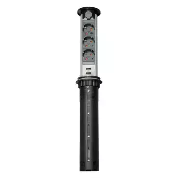 Блок розеток выдвижной POP-UP AUTO 3 розетки (Schuko), 2хUSB, max 3500W, 250V, с проводом 1,8 с вилкой, серебро