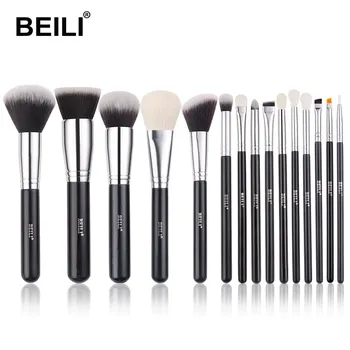 BEILI Высококачественный набор кистей для макияжа, черный, 15-25 шт., козья шерсть, тени для век, веерные кисти, пудра, консилер, тональный крем, набор кистей для макияжа