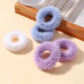 5/15pcs/lot Baby Girls Plush Elastic Hair Bands Small Rubber Band for Children Sweets Furry Scrunchie Hair Ties Hair Accessories 5 Pieces