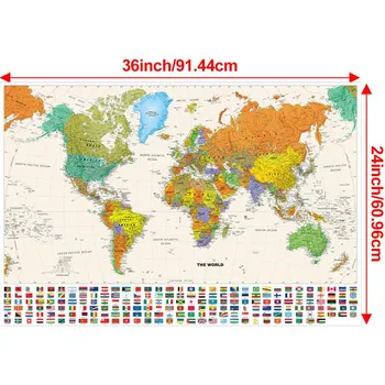 World Map-Countries with Cities,Polyester Wall Hanging,for Kids Room,Living Room,Dorm,Educational Decor,Wall Art,Travel Tools 18*29inch/45.72*73.66cm