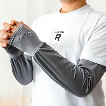 1 Pair Letter Loose Ice Arm Sleeves Women Sunscreen Elastic Driving Gloves Outdoor Uv Protection Arm Cover Sleeves Comfortable