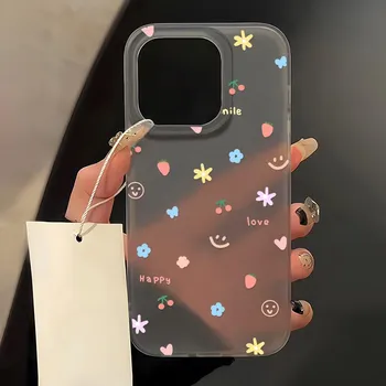 Чехлы для мобильных телефонов iPhone 11 13 15 Pro Max 12 14 Pro Max Чехол для iPhone 16 15 Plus 13 Pro 12 Матовая текстура с рисунком в виде мультяшных цветов iPhone 11 белый