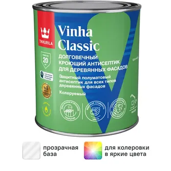 Антисептик кроющий Tikkurila Vinha Classic VC полуматовый прозрачный 0.9 л