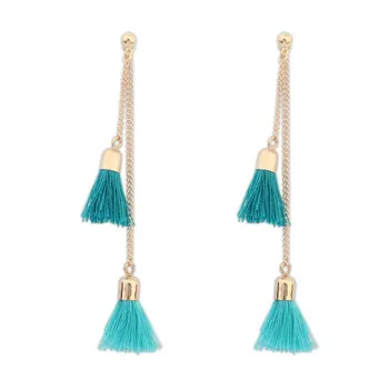 Bohemian style retro fashion simple long and short fringed stud earrings Korean version trend long women s earrings with accessories