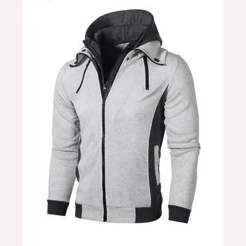 Куртка Double Pull Hooded Sweatshirt Casual Men s Jacket Cardigan S светло-серый