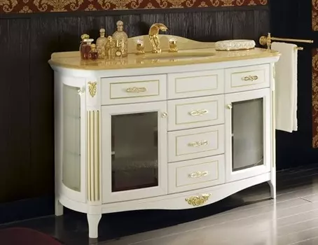 Тумба с раковиной Bagno Piu Poesia 128 2B Белый матовый с золотом