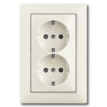 2021-0-0382 (20-02 EUJKS-96), Розетка SCHUKO 16А 250В, двойная, с защитными шторками, серия Basic 55, цвет chalet-white, ABB