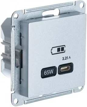 Розетка USB Systeme Electric ATN000327 AtlasDesign тип-С 65Вт высокоскор.заряд. QC, PD, механизм, Алюминий