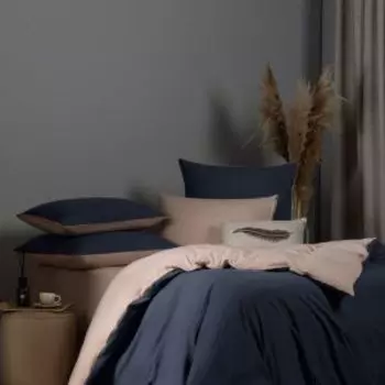 Комплект постельного белья SleepiX Юко, 2-сп, сатин, модал/бамбук, 110г/м2, темно-синий/розовый