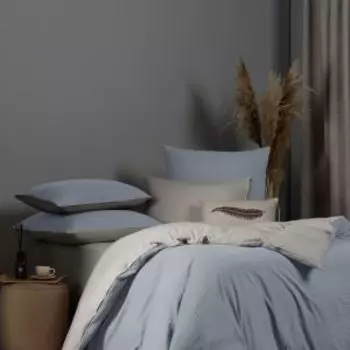 Комплект постельного белья SleepiX Юко, 2-сп, сатин, модал/бамбук, 110г/м2, голубой/серый