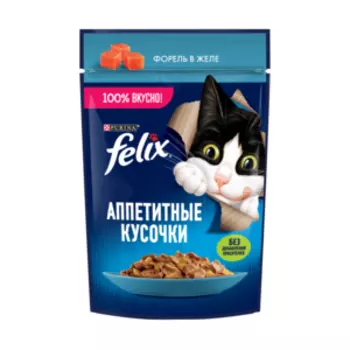 Корм влажный для кошек FELIX Аппетитные кусочки, форель в желе, 75 г