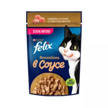 Корм влажный для кошек FELIX Sensations, индейка и бекон в соусе, 75 г