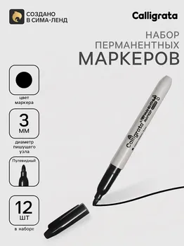 Набор маркеров перманентных 12 штук, 3.0 мм, calligrata, черный