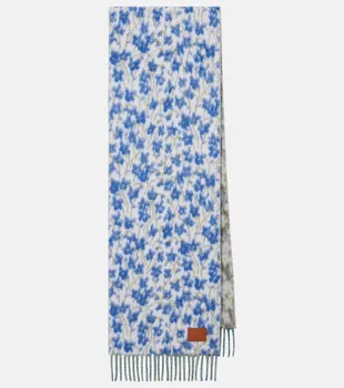 Шерстяной шарф с цветочным узором Loewe, Blue/Multicolor