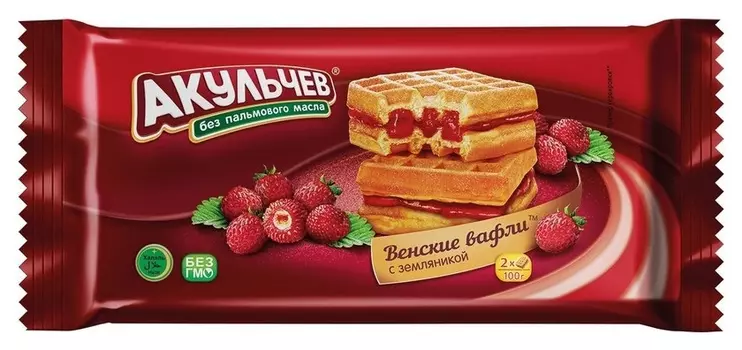 Вафли акульчев венские джем земляника, 100 г.