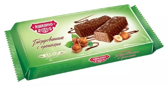 Вафли глазированные с орешками яшкино 200г яв218