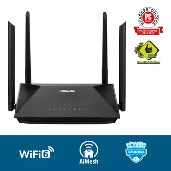 Wi-Fi роутер ASUS RT-AX53U, 802.11a/b/g/n/ac/ax, 2.4 / 5 ГГц, до 1.2 Гбит/с, LAN 3x1 Гбит/с, WAN 1x1 Гбит/с, внешних антенн: 4x2 дБи, 1xUSB 2.0 (90IG06P0-MO3510)