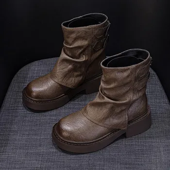 British style short boots knight boots thick bottom trouser boots student boots 35 чёрный