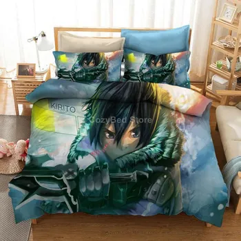 Sword Art Online Постельное белье 3D Пододеяльники Комплекты Одеяло Постельное белье Твин Queen King Single Размер Домашний Декор Мода Дети Аниме EU Single 135x200cm