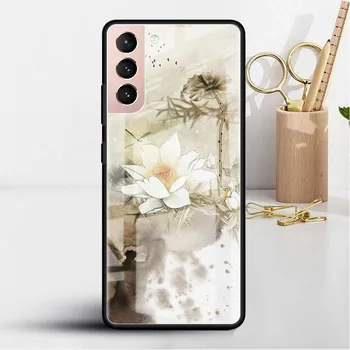 Стеклянный чехол для Samsung Galaxy S22 S20 FE S21 5G S10 S9 Plus Note 10 20 Lite закаленный чехол для телефона золотая фольга Lotus Leather