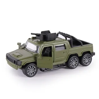 1/32 литой автомобиль, игрушки, имитация пикапа Hummer, внедорожный автомобиль, игрушечный автомобиль с откатным механизмом, модель автомобиля из сплава, металлические транспортные средства, легкая музыка, литой автомобиль 1/32-Size:11.7*5.3*5cm чёрный