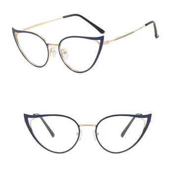 Metal Cat Eye Anti-blue Light Glasses Frame New Ins Female Europe and The United States Fashion Trend Metal Flat Glasses