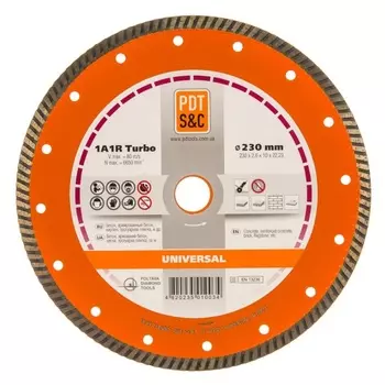 Круг отрезной алмазный PDT Turbo Universal 1А1R (230х2.6х10х22.2 мм) 810600TUNVu