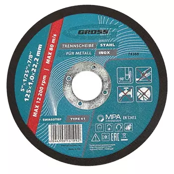 Круг отрезной по металлу Gross 74368, 125х1х22,2 мм