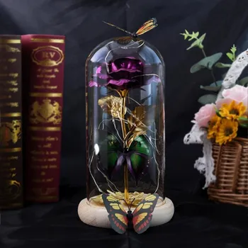 Стеклянная роза Forever Rose Подарки для женщин Разноцветная роза в куполе Подарки на День святого Валентина Подарки для женщин Подарки жене Подарки на годовщину свадьбы золотой