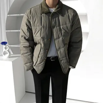 Men s Winter Korean Style Loose and Trendy Thickened Workwear Cotton Coat Jacket Plaid Cotton Coat Jacket for Men M