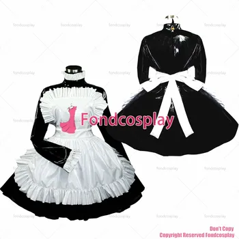 Одежда для взрослых fondcosplay, сексуальная, с перекрестными узорами, черная, тяжелая, из ПВХ, Запираемая, Униформа, белый фартук, CD/TV[G319]