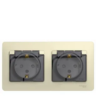 Розетка Systeme Electric Glossa встраиваемая бежевая со шторками с крышкой (GSL000247)