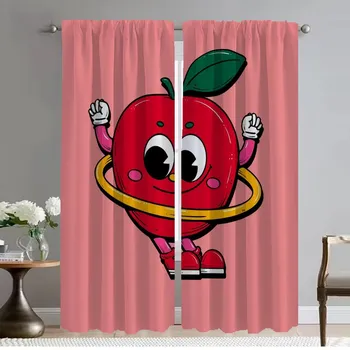 Kitchen Curtains Child Room Fruit Window Curtain for Room 2 Panel Shades Halloween Decoration Home Interior Curtains Partition W50xH70cmx2pcs-CL