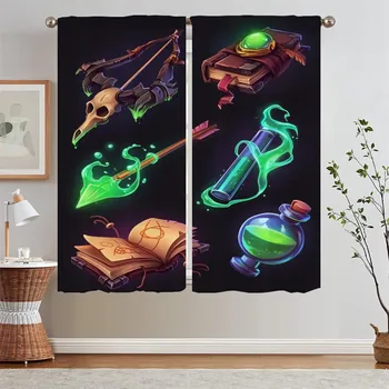 Игра Magic Pill Bottle Books Curtains for Living Room 2 Pieces Бесплатная доставка Карнизы для штор Перегородка для дома и украшения Жалюзи W50xH70cmx2pcs-CL
