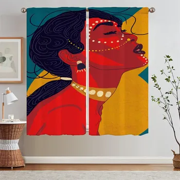 South Asian Art Curtains for Living Room Decoration Short Window Curtains Home Kitchen Curtain Tiebacks Curls Blackout Blind W50xH70cmx2pcs-CL