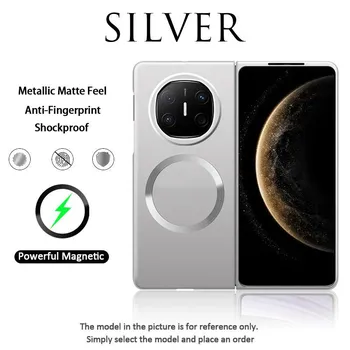 Роскошный ультратонкий металлический чехол для телефона Huawei Mate X6 с магнитной беспроводной зарядкой, матовый металлический чехол с защитой от отпечатков пальцев, жесткий корпус из ПК For Mate X6 чёрный