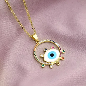 Турецкое ожерелье Lucky Evil Eye, женское 14 стильное ожерелье с голубыми глазами, женское очарование, эмалированное капельное масло, цепочка из нержавеющей стали, ювелирные изделия Eye 0645cm