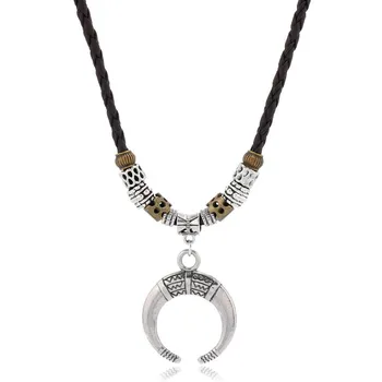 Set of Personalized Fashion Wax Thread Beaded Wood Bead Crescent Necklace Pendant чёрный