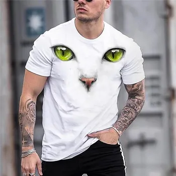 Футболка с принтом животных 3D, милая кошечка, с короткими рукавами, мужская футболка со львом, повседневная мужская одежда Футболки мужские S