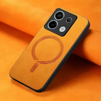 Для Redmi Note 14 Pro Plus Note14 5G Роскошный кожаный чехол для беспроводной магнитной зарядки Magsafe Противоударный чехол для Redmi Note 14pro 13 Pro + Redmi Note 13 5G чёрный