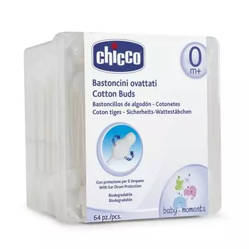 Chicco Палочки ватные с ограничителем, 64 шт. (Chicco, Гигиена малыша)