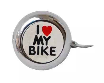 Звонок велосипедный ACME, сталь, детский, серебристый с рисунком "I love my bike", 00-170691
