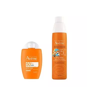 1X Флюид солнцезащитный для кожи лица ультралегкий невидимый SPF50 Avene/Авен фл. 50мл + 1X Спрей солнцезащитный для чувствительной кожи детский SPF50+ Avene/Авен фл. 200мл (C22999)