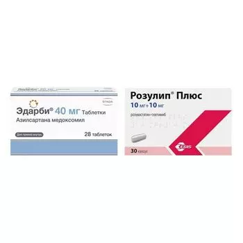 1X Эдарби таблетки 40мг 28шт + 1X Розулип Плюс капсулы 10мг+10мг 30шт