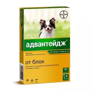 Адвантейдж капли для щенков и собак весом до 4кг пипетка 0,4мл 4шт