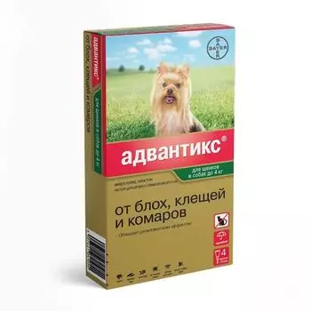 Адвантикс 40 капли на холку для собак до 4кг 0,4млх4шт