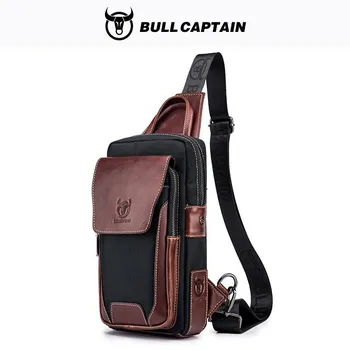 BULLCAPTAIN, мужская повседневная сумка из коровьей кожи первого слоя, модная нагрудная поясная сумка, мужская сумка через плечо, мужская нагрудная сумка чёрный